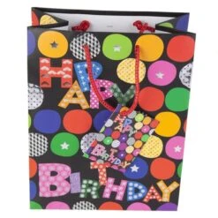 Geschenktasche - Happy Birthday - Schwarz - 26 X 12,5 X 32,5 Cm