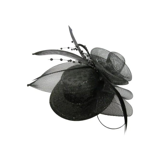 Mini-Hut - Mit Pailetten, Tüll Und Federn - Schwarz