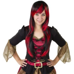 Langhaarperücke Für Erwachsene - Schwarz/rot