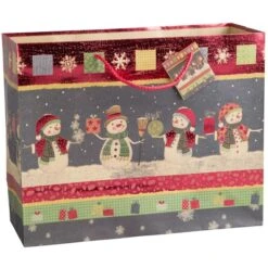 Geschenktasche - Schneemänner - 32,5 X 26 X 12,5 Cm